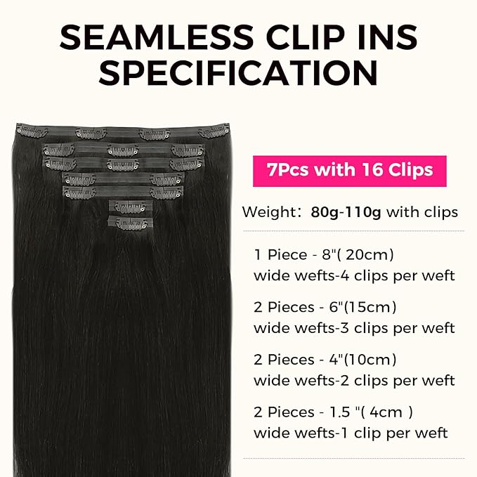 Lashey Seamless Clip in Hair Extensions Real Human Hair Extensions Straight 12 Inch 7pcs 80g Natural Black Soft Silky Clip in Hair Extensions with 100% Real Human Hair