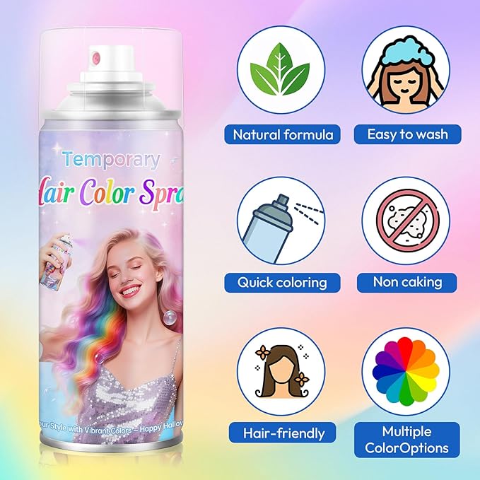 White Temporary Hair Color Spray - Washable & Non-Sticky Hair Dye for Halloween, Cosplay, Parties-Safe for Kids, Women & Men - Quick-Drying & Easy to Wash Out(120ml)