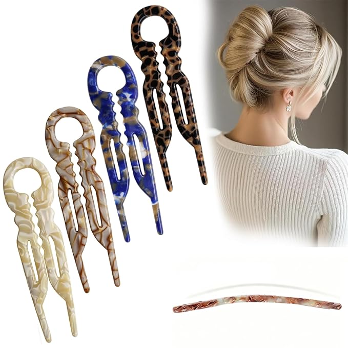 Prestige French Hair Pins - Serrated Anti-Slip Design, Curved Angle for Better Head Fit, New Elegant Hair Accessories for Women, Suitable for All Hair Types（4pcs）