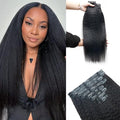 Kinky Straight Clip in Hair Extensions Real Human Hair 2 Pack 240g Seamless Clip in Hair Extensions for Women Full Max with 16Pcs PU Skin Weft 22inch Natural Black