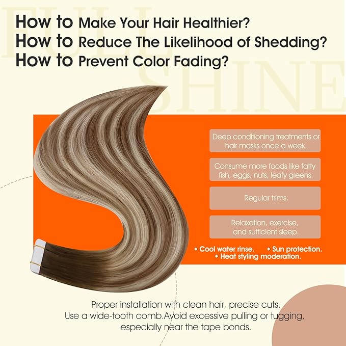 Full Shine Tape In Real Hair Extensions 18Inch Color 3 Fading to 8 Highlighted 22 Blonde Balayage Seamless Tape In Extensions Human Hair 50G Remy Hair Extensions Tape ins Straight 20Pcs for Wedding