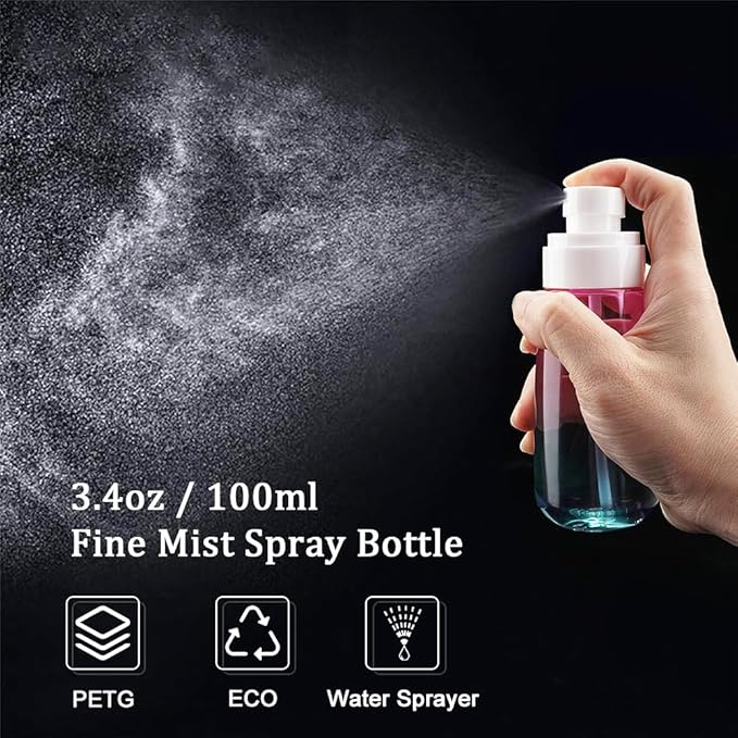 Cosywell Travel Spray Bottle TSA Approved 3.4oz 100ml 3 Pack Leak Proof Fine Mist Spray Bottles Empty Plastic Refillable Spray Bottle for Perfume Essential Oils Toners Rose Water Cosmetics (3color)
