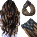 Balayage Clip in Hair Extensions Real Human Hair Straight Remy Human Hair Clip ins for Women, Natural Soft Human Hair, 8Pcs 120g, 26inch #1B/6/1B Balayage Natural Black to Chestnut Brown