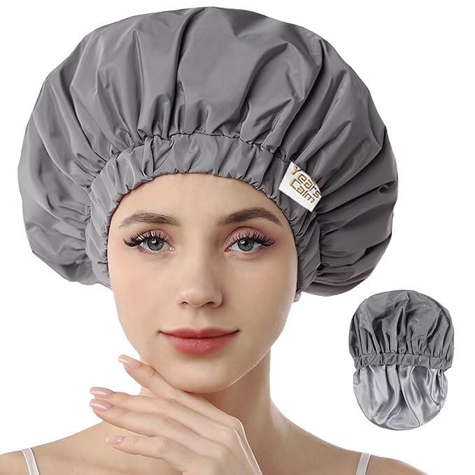 Years calm Reusable Waterproof Shower Caps for Women, Hair Caps for Showers, Double-Layer Elastic Design, for All Hairstyles, Travel-Friendly (grey)