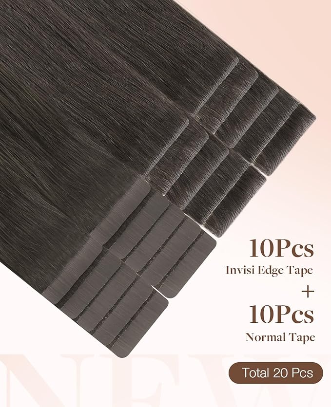GOO GOO Invisi Edge Tape in Hair Extensions Human Hair, 1C Mocha Brown10pcs injected with 10pcs classical tape ins, 14inch 50g, Virgin Remy Hair, Natural Look