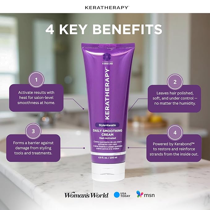 KERATHERAPY Daily Smoothing Cream, 6.8 fl. oz., 200 ml - Keratin Infused Smoothing Cream for Blowouts with Collagen, Jojoba Oil, Wheat & Argan Oil