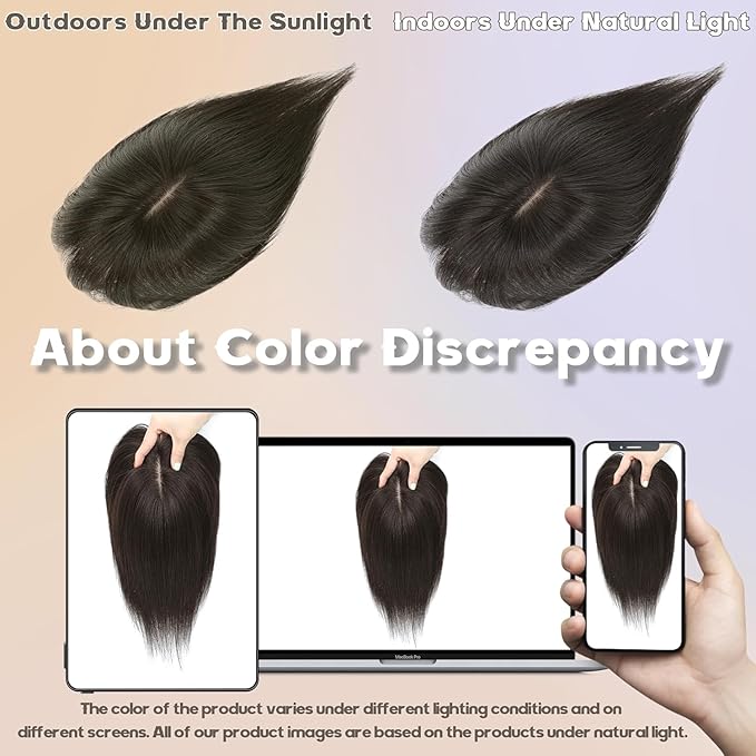 Hair Toppers for Women Real Human Hair-U Shape Toppers Hair Pieces for Women with Thinning Hairr 150% Density Silk Base Clip in Human Topper with Bangs for Daily Use(Brown Black-1B