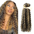 Honey Blonde Bundles Human Hair Highlight Deep Wave Bundle Brazilian Virgin Remy Hair 3 Bundles 22 24 26 Inch Niegmeag 2 Tone Black and Blonde Deep Wave Bundle 300g