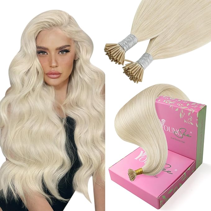 YoungSee I Tip Extensions Blonde Itip Human Hair Extensions Platinum Blonde 24 Inch 50s 50g Human Hair I Tip Extension for Long Straight Hair I Tip Human Hair Extension