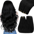 YoungSee Weft Hair Extensions Black Straight Human Hair Weft Extensions Jet Black Sew in Hair Extensions Real Human Hair for Natural Look 12Inch 70G