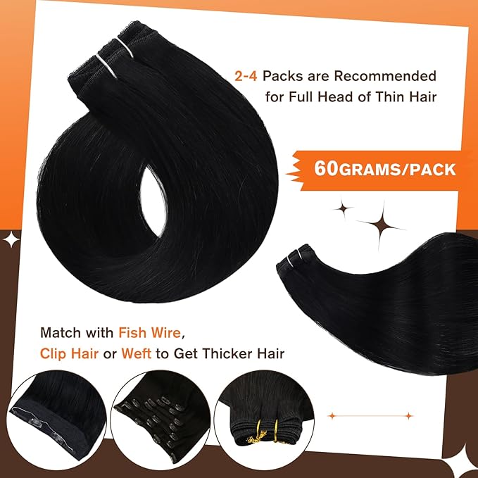 Full Shine Real Hair Clip in Extensions Human Hair 12 inch 60g 3Pcs Hair Extension Clip ins Black Remy Hair Clip ins for Women Soft Weft Ease of Use