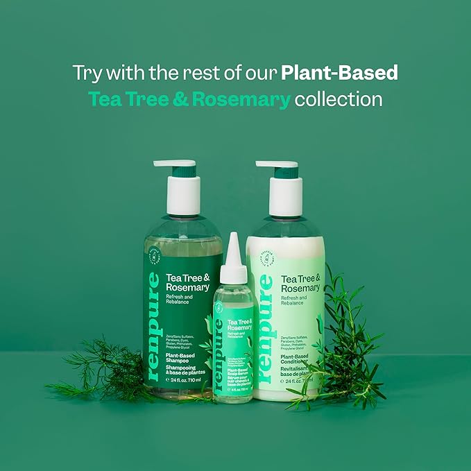 Renpure Tea Tree & Rosemary Scalp Serum, Plant-Based - Refreshing & Rebalancing - For Moisturized, Soft Hair - For Oily/Normal Hair- Tea Tree Leaf Oil, Rosemary Leaf Extract - 4 Fl Oz