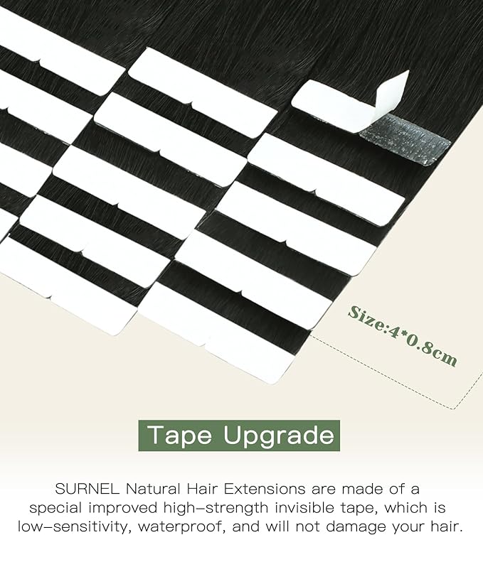 SURNEL Injected Invisible Tape in Hair Extensions Human 22 Inch Natural Black Invisi Edge Tape in Extensions 20 Pcs 50g(#1B,22)