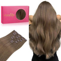 WENNALIFE Clip in Hair Extensions Real Human Hair, 24 Inch 120g 7pcs Human Hair Extensions Clip In Human Hair, Light Ash Brown Hair Extensions Clip In Real Hair Coloured Remy Human Hair Extensions