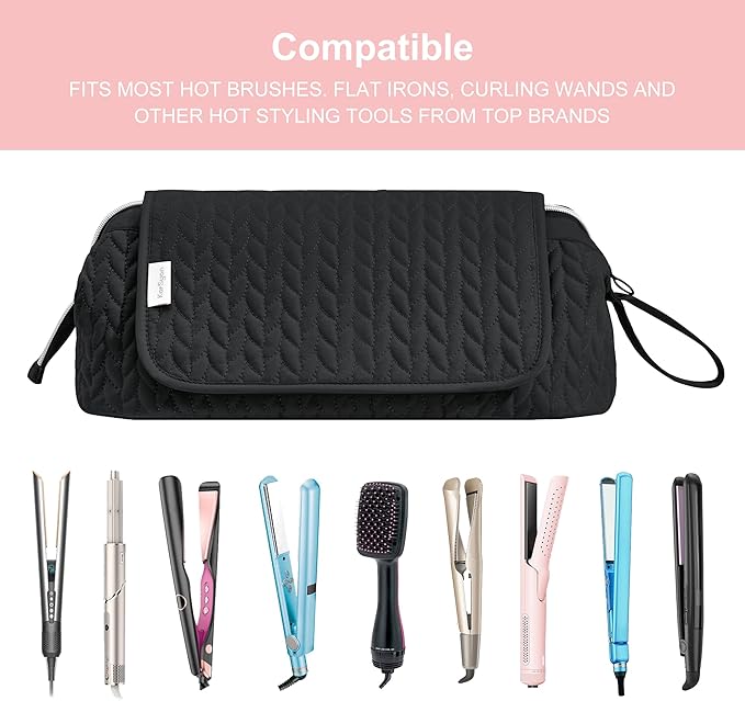 Hair Tools Travel Bag Karsyon Heat Resistant Mat Case Hot Tools Straightener, Curling Iron,Hair Dryers,Haircare Accessories Travel Essentials for Women 2 in 1 Organizer Bags (Black)