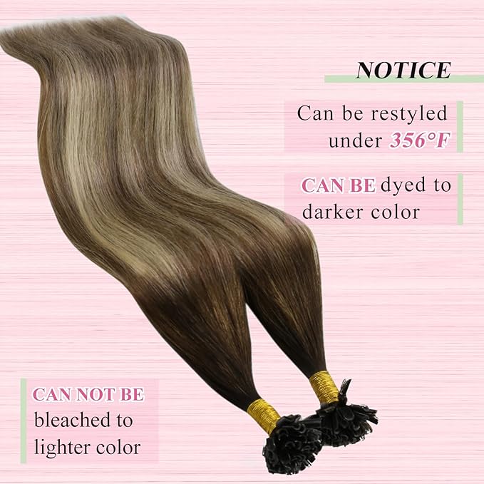 YoungSee U Tip Hair Extensions Human Hair Ombre Dark Brown to Brown with Blonde Keratin Human Hair Extensions 24In 1G/S 50G