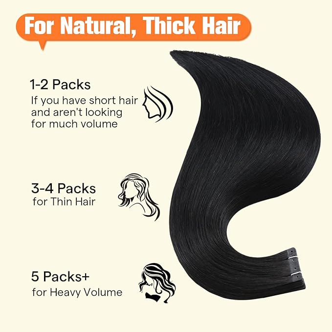 Full Shine Tape in Extensions Human Hair Color Jet Black Tape ins Human Hair Extensions Invisible Seamless 20PCS No Glue No Clips 50G 24Inch Tape ins Seamless Invisible PU Hair Extensions