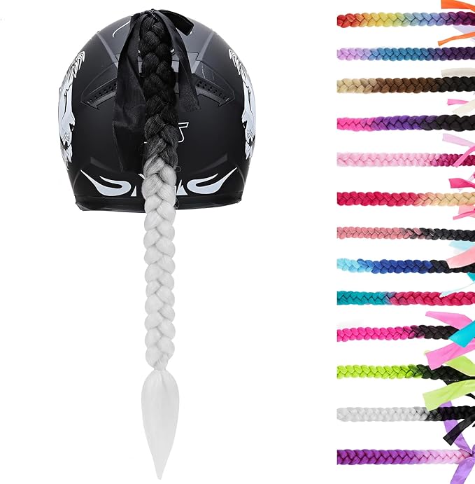 SEGO 1PCS/2PCS Helmet Pigtail Braids with Detachable Suction Cup Bowknot Ponytail Hair Many Colors (Helmet not Included)