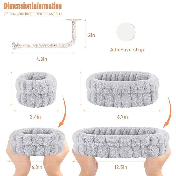 Face Wash Headband and Wristband Set of 2, Wrist Towels with Holder Microfiber Wristbands for Washing Face Absorbent Spa Wristbands Wrist Scrunchies