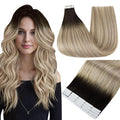 Full Shine Tape in Hair Extensions Human Hair 20 Inch Invisible Tape in Extensions Color 2/18/60 Brown Ombre Blonde 50g Remy Natural Hair Extensions Real Human Hair Tape Ins 20PCS for Women