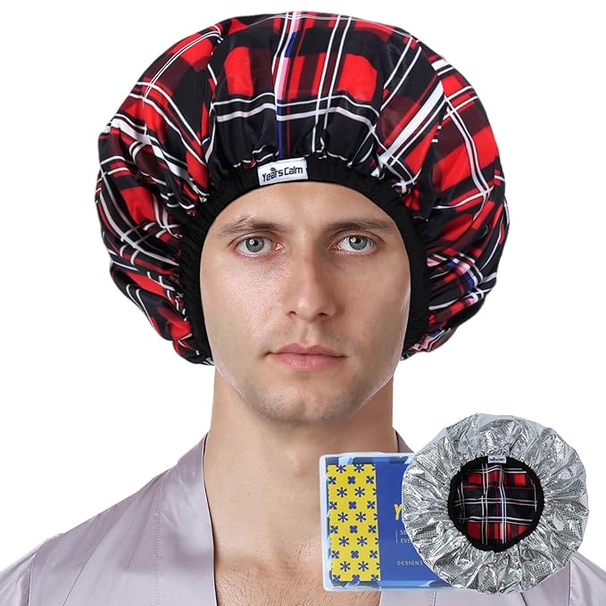 Years calm Shower Cap for Men, Waterproof & Heat-Retaining Hair Treatment Cap – Reusable Men’s Shower Cap with Foil Lining, Elastic Band, for Steam Care, Hair Mask & Oil Conditioning