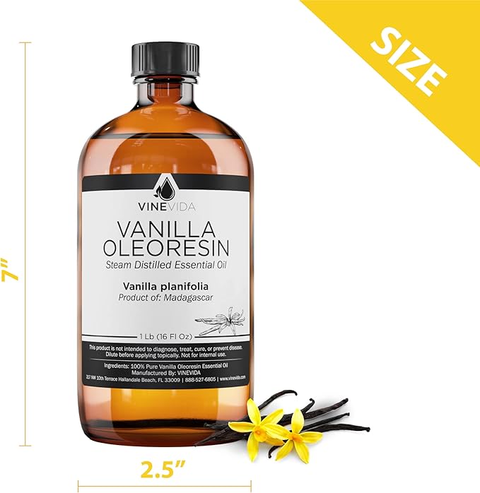 VINEVIDA Vanilla Oleoresin Essential Oil 16 oz - Undiluted Vanilla Oil 16 oz - Vanilla Candle Oil Scent - DIY Candle Scents for Candlemaking - Bulk Essential Oil for Soap Making Safe for Skin