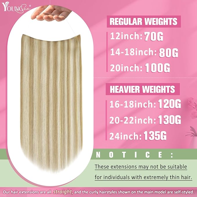 YoungSee Wire Hair Extensions Real Human Hair Balayage Wire Human Hair Extensions Balayage Medium Brown with Caramel Blonde Human Hair Fish Line Extension Ombre 18 Inch 80g