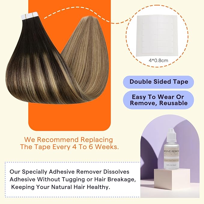 Full Shine Hair Extensions Tape in 50 Grams 16 Inch Color 2 Fading to 8 Brown and 27 Blonde Straight Natural Seamless Skin Weft Remy Tape Ins Human Hair Extensions 20PCS Soft and Silky Add Volume