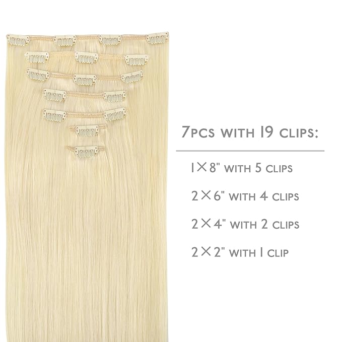 WENNALIFE Clip in Hair Extensions Real Human Hair, 16 Inch 120g 7pcs Human Hair Extensions Clip In Human Hair, Bleach Blonde Hair Extensions Clip In Real Hair Coloured Remy Human Hair Extensions