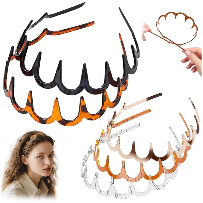5Pcs U Shape Fashion Tooth Hair Comb Headband, High Cranium Head Bands for Women's Hair, Wavy Teeth Hairs Hoop, Vintage High Cranium Hairband for Women (5Pcs Mix, One Size)