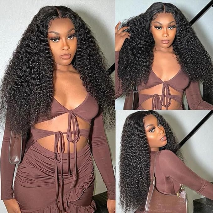 24 Inch Deep Wave Lace Front Wigs Human Hair 13x6 HD Transparent Deep Wave Lace Front Wigs for Women 250% Density Curly Human Hair Wigs Pre Plucked Natural Color