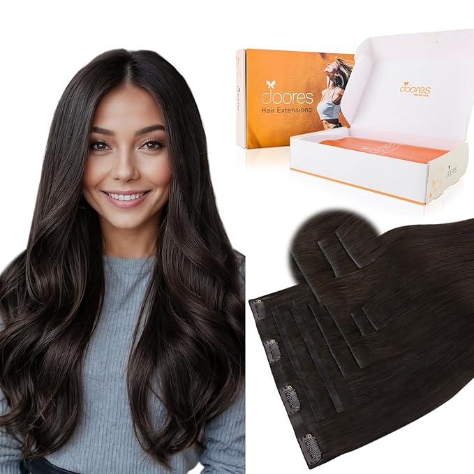 DOORES Clip in Hair Extensions Set 20 Inch 120g, 4pcs Invisi Edge Clip ins and 3pcs Classic Seamless Clip ins, Injected Virgin Real Human Hair Extensions Natural Invisible Straight, #2