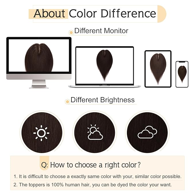 SEGO Human Hair Toppers for Women With Thinning Hair, 7 * 13CM Silk Base 100% Real Human Hair Clip in Top Wiglet Hairpieces//18 Inch No Bangs Dark Brown