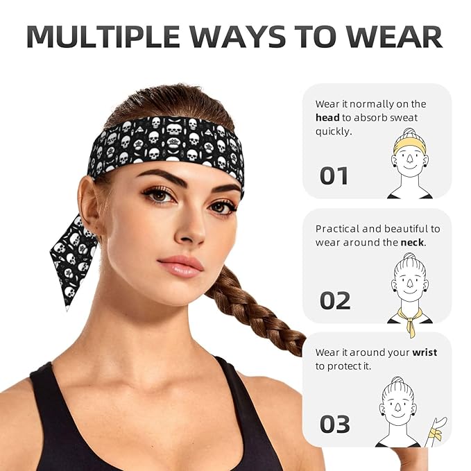 Boys Girls Goth Raven Crow Skull Moon Star Gothic Witch Magic Spirit Board Sports Sweat Bands Boho Style Beauty Skinny Hair Band Headdress for Sports Fitness Shower