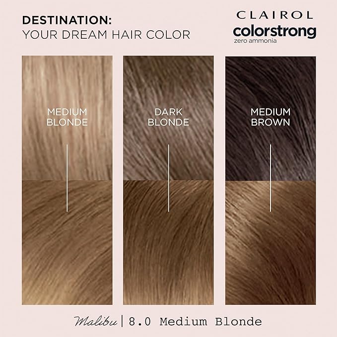 Clairol ColorStrong Permanent Zero Ammonia Hair Dye, 8.0 Medium Blonde - Malibu Hair Color, Pack of 1