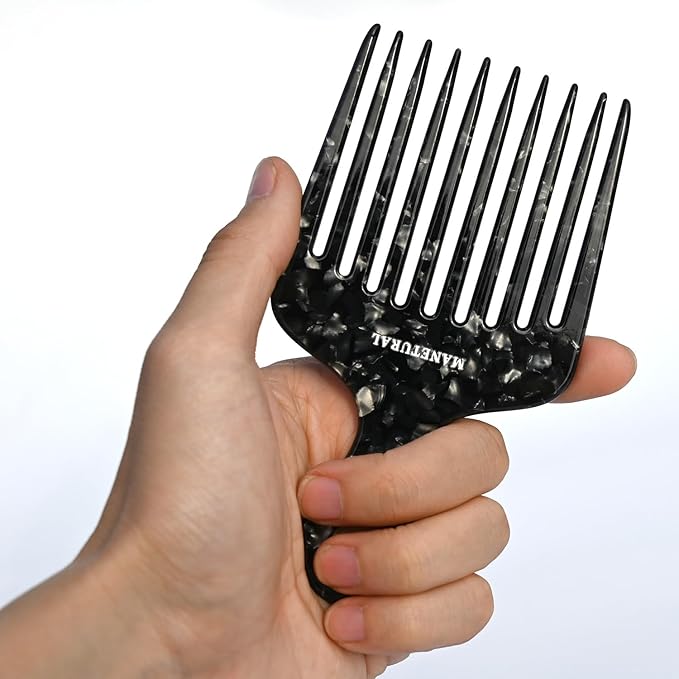 14MX Long-Tooth Comb/Afro Hair Lift Combs for Women's Curls and Men's Beards - Hand-Made, Hand-Crafted Beauty for Effortless Styling (black, 2 PACK)