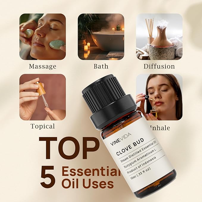 VINEVIDA Clove Essential Oil - Undiluted Clove Oil - Candle Scent - DIY Candle Scents - 10 mL for Candlemaking, Soap Making, Safe for Skin