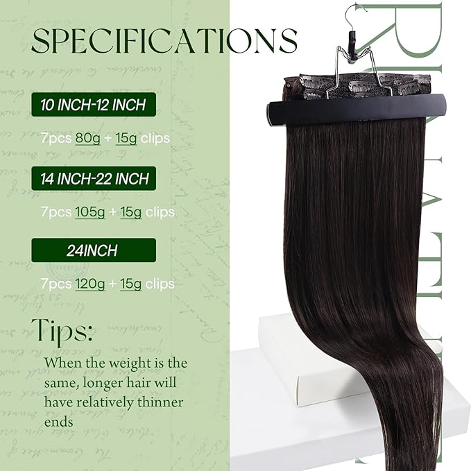 RUNATURE 24 Inch Hair Extensions Clip Ins, Brown Clip in Hair Extensions Real Human Hair, Remy Human Hair Clip in Extensions, Long Straight Hair, Easy To Apply, 135g 7pcs #2 Dark Brown