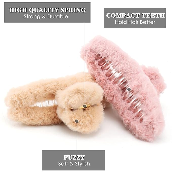 SEVEN LUCKY LIGHT Hair Clip, 7 Pcs 4.5" Fuzzy Claw Clips for Thick Hair, Cute Fuzzy Clip for Women Girls, Soft Hair Clips