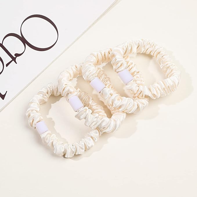 Ivyu Hair Ties Satin Scrunchies - Small Mini Scrunchy for Women Thick Thin Hair Accessories Cute Soft No Slip Hair Elastics Ponytail Holder for Curly Hair No Damage Hairties Gift for Girls… Champagne