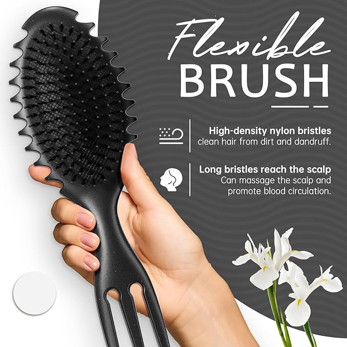 Curly Hair Brush Set,Curl Defining Brush for Curly Hair,Trident Handle Design,Detangling & Shaping & Defining Curls for Women and Girls,Wet or Dry Hair(Black)