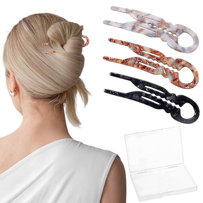 Sunolga 3pcs Prestige French Hair Pins for Women, 4.38" Large, Serrated Anti-Slip Design, Curved Shape for Better Head Fit, Coquette Elegant Hair Accessories for Updos, Chignon, Bun Hairstyles