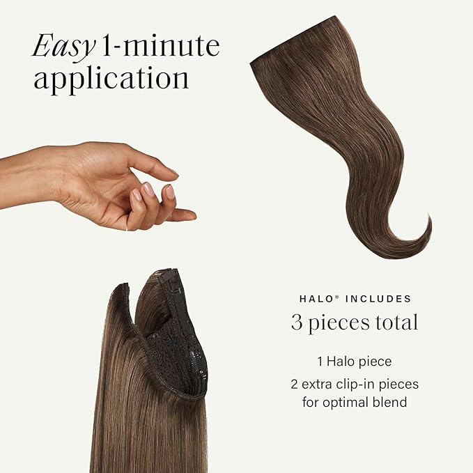 Luxy 100% Remy Human Hair – Halo Clip-In Hair Extensions –Natural Looking Volume & Length - One-Piece - Easy 5-Min Application 140 grams 16" Medium Natural Brown