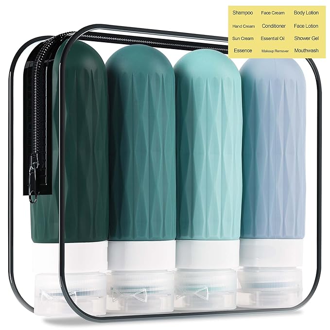 Travel Bottles for Toiletries, TSA Approved Travel Size Containers, 3oz Travel Size Toiletries Bottles, Leakproof & Refillable Silicone Travel Bottles for Shampoo Conditioner (Dark Green, 3 Ounces)