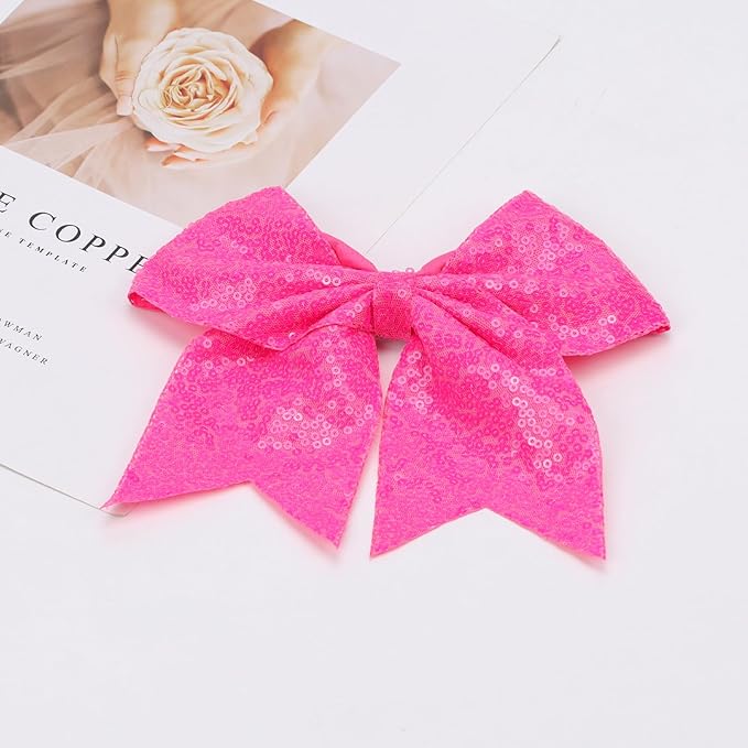 Large Big 7 Inch Glitter Bow Clip Sequin Bling Party Hair Accessories for Women Teens Girls Kids 1 Pcs (Hot Pink2)