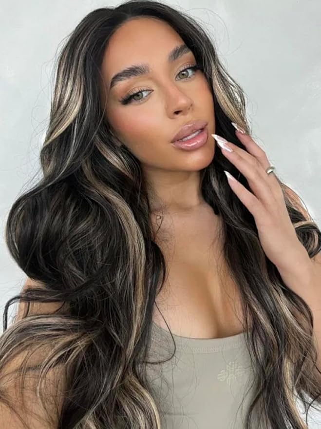 KLAIYI Bye Bye Knots Wear and Go Glueless Wig Highlight Blonde Body Wave 7x5 Pre Cut Lace Front Wig Human Hair Pre Plucked Bleached Ombre Hair with Dark Roots Chocolate Brown 30S Ready to Wear 24Inch