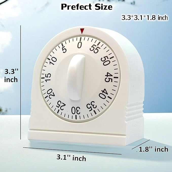 60 Minute Wind Up Timer, Visual Mechanical Timer with Loud Alarm, Manual Countdown Timers for Classroom, Home, Study and Cooking (White)