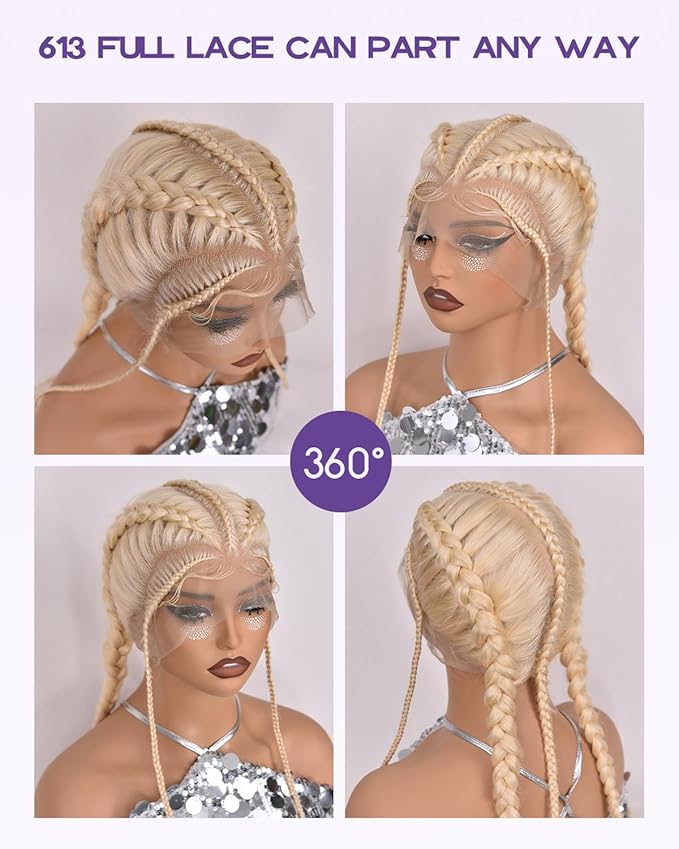 Real Full Lace Human Hair Wigs 613 Lace Front Wig Human Hair 180 Density Body Wave HD Full Lace Blonde Wig Plucked Bleached Knots Breathable Full Scalp Wig for Women 26Inch