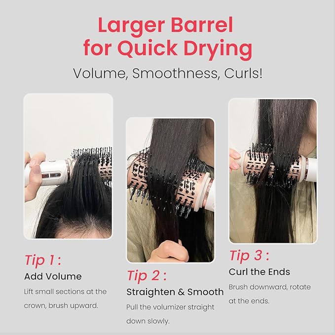 Hair Dryer Brush Volumizer, 110,000 RPM High-Speed Ionic Hair Dryer for Fast Drying, Curling, Volumizing & Straightening, 1400W, No Heat Damage Blowout Brush