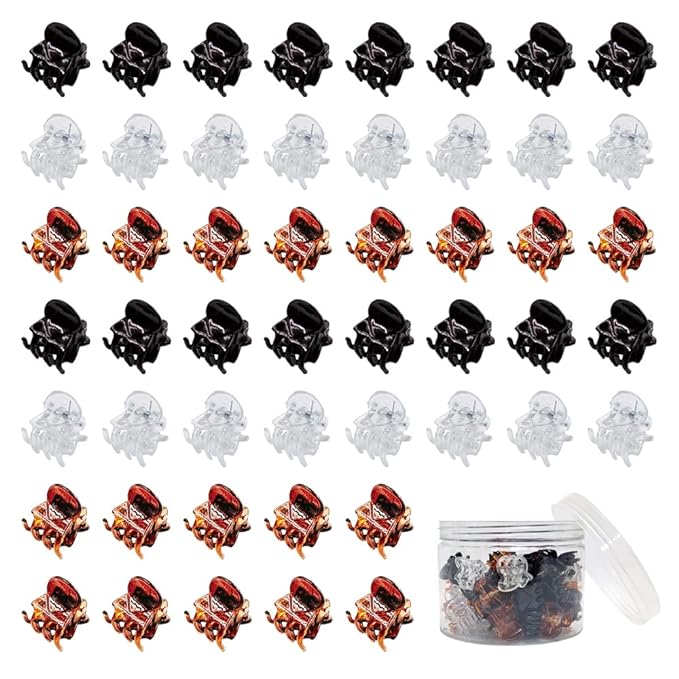 50 PCS Mini Hair Claw Clips， Bangs Strong Grip Multifunction Clamp Clips. (Black + Transparent white + brown)